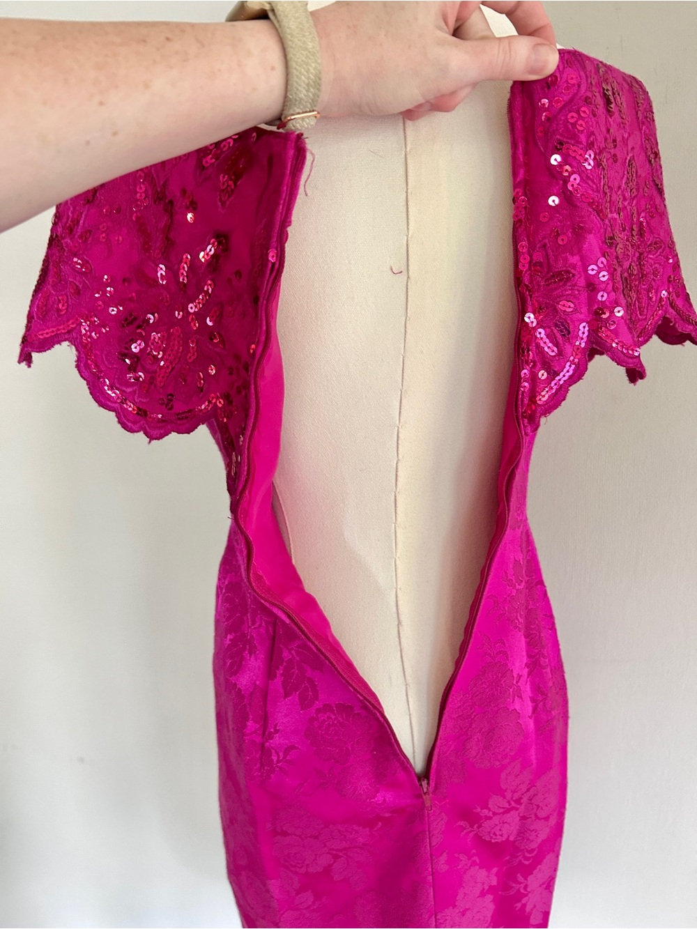 Vintage Jessica McClintock Gunne Sax 90s Barbie Fuchsia Sequin Party Dress ~ XXS - Picture 11 of 16